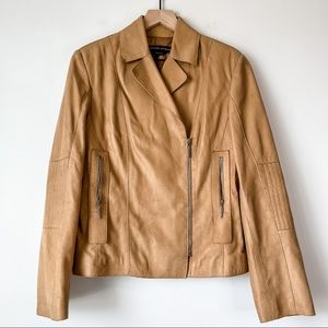 Adrienne Vittadini Genuine Leather Bomber Jacket Offset Zipper Front Size 12